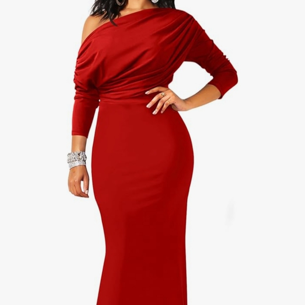 Maxi dress women's XL red long off the shoulder red carpet awards formal evening